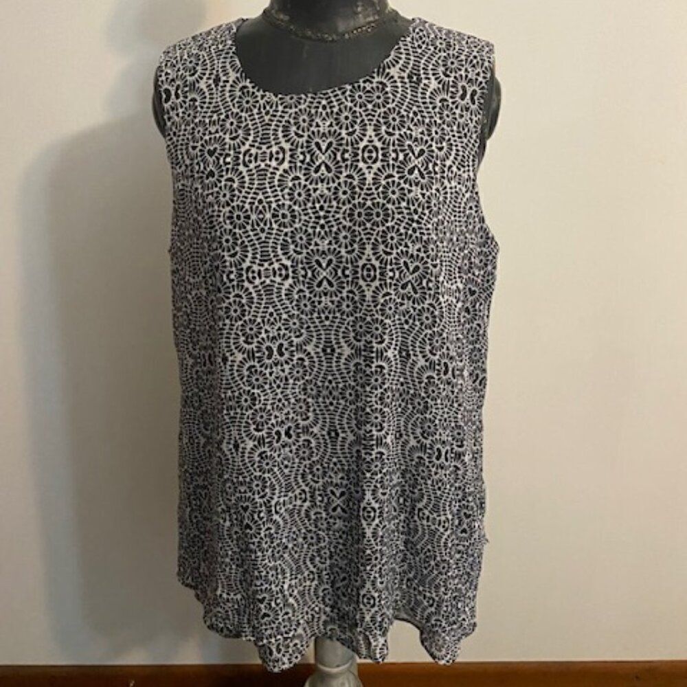 Fever Black/White Mosaic Print Double Layer sleeveless tunic, size XL